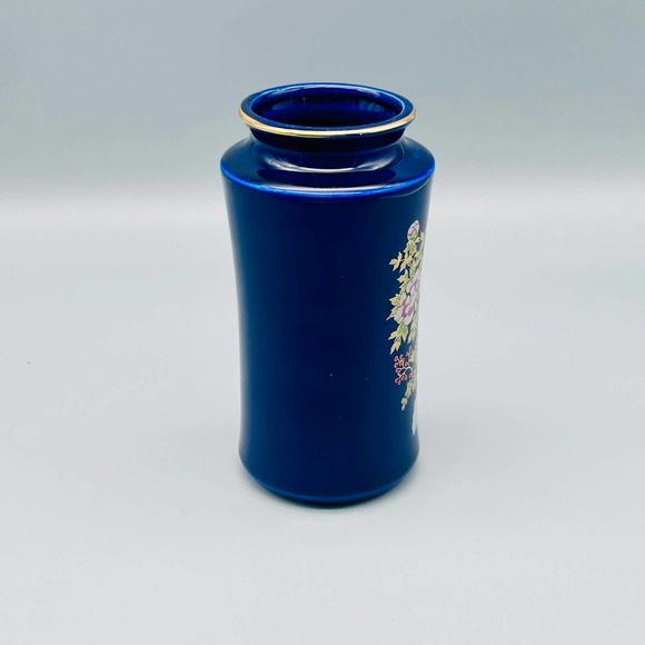 Vintage Cobalt Japanese Floral & Bird Vase 6” - Picture 3 of 9